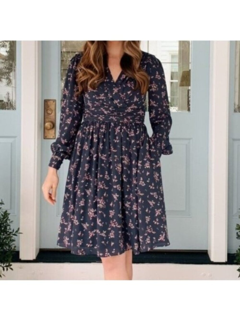 Gal Meets Glam Kelsey Dress 6P NEW Blue Pink Floral Print Petite Fit and Flare